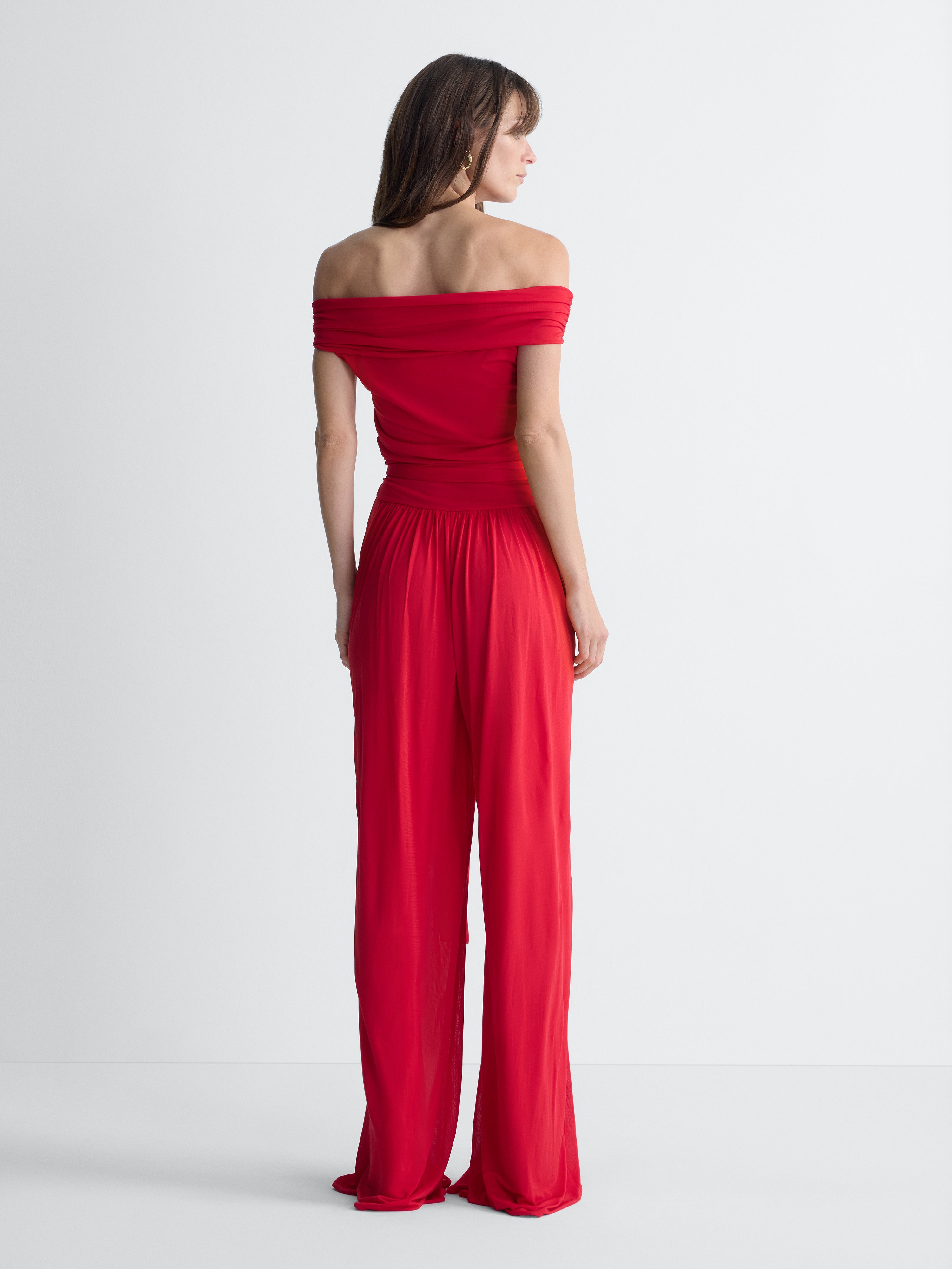 Colette Jersey Jumpsuit in Scarlet Red, back view