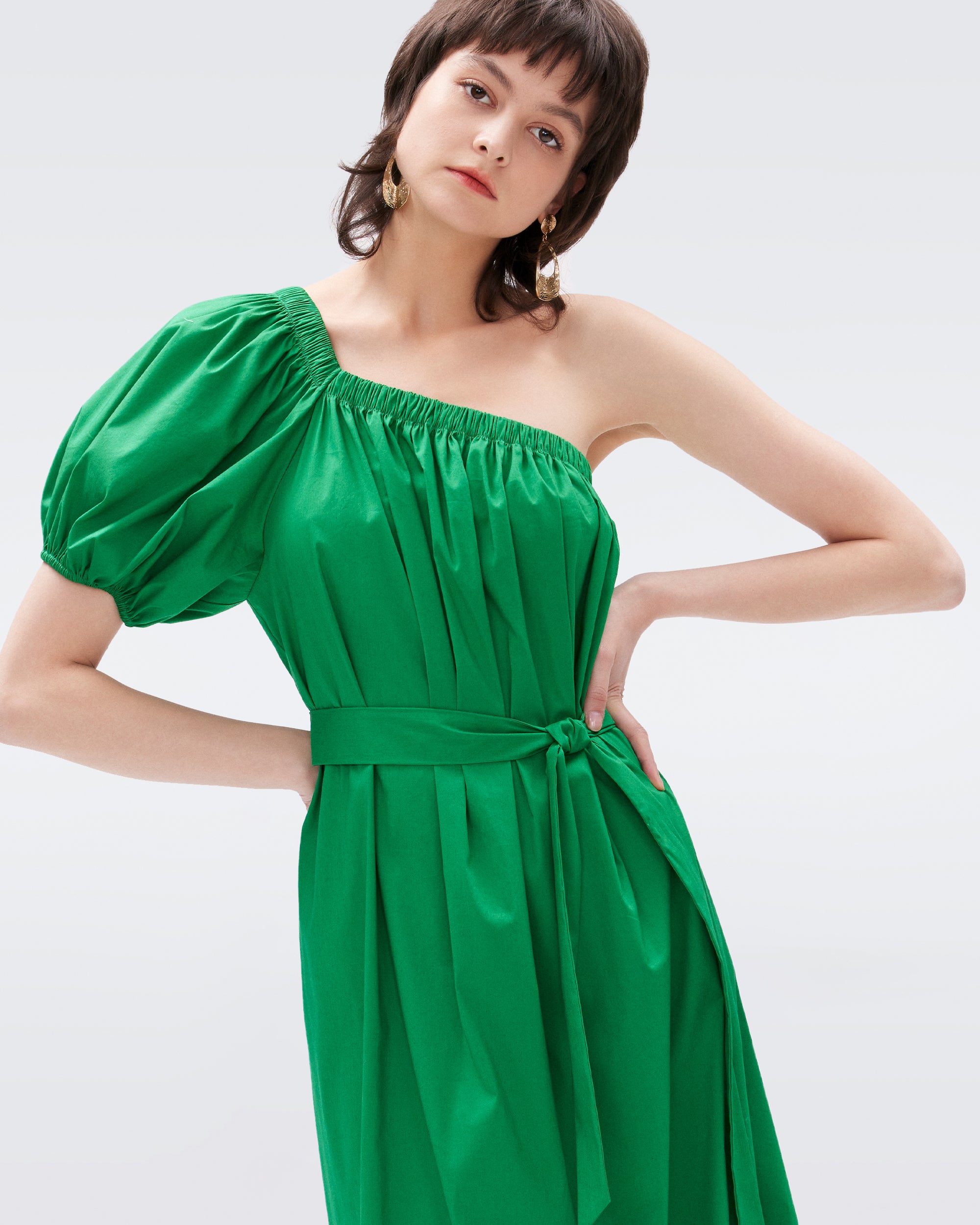 Forever 21 One Shoulder Dress Green Medium H2